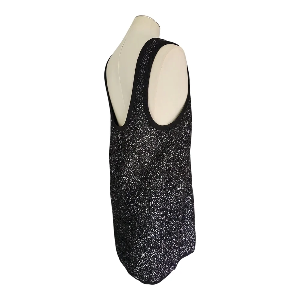 The Kooples NWT Black and Silver Sequin Knit Short Tank Dress EU 3